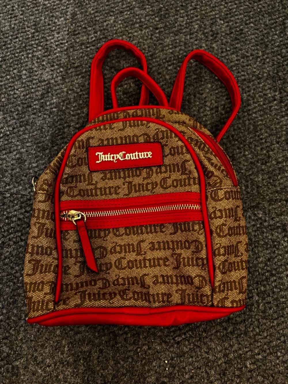 Juicy Couture Brown Logo Mini Backpack with Red Accents